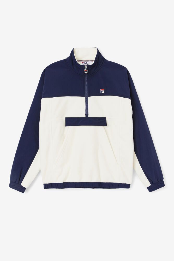 Fila Jakke Herre Hvide/Mørkeblå Erick 1/2 Zip Pullover MNR-093541